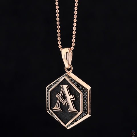 Geometrik Form Taş İşli Harf Kolye