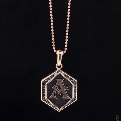 Geometrik Form Taş İşli Harf Kolye