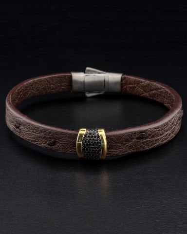 Deve Kuşu Derisi Kordonlu Taşlı Bileklik