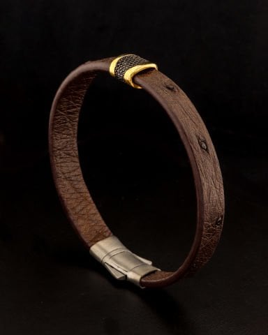 Deve Kuşu Derisi Kordonlu Taşlı Bileklik