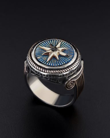 Kutup Yıldızı Figürlü, Yan Detaylarında Antik Roma Sütun Deseni İşlenmiş Yüzük