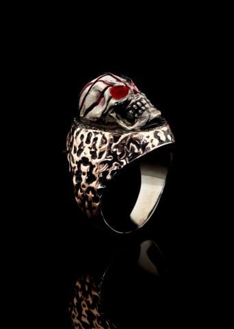 Üç Boyutlu Kurukafa Figürlü Gümüş Yüzük