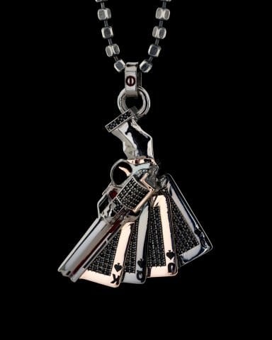 Kumarbaz Koleksiyonu Rus Ruleti Ve İskambil Kağıdı Figürlü Kolye