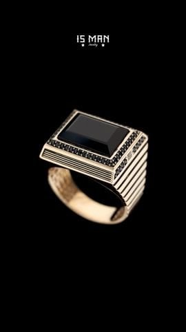 -Babalar Günü Özel-Dikdörtgen Form Taş İşli Yüzük