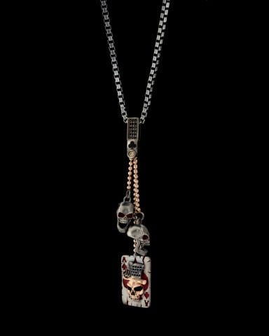 Kumarbaz Koleksiyonu İskambil Kağıdı Ve Kurukafa Figürlü Kolye