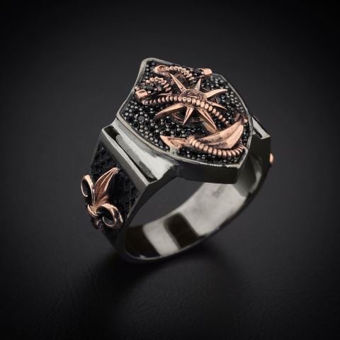 Çapa Ve Fleur De Lis(Fransız Lalesi) Figürlü Yüzük