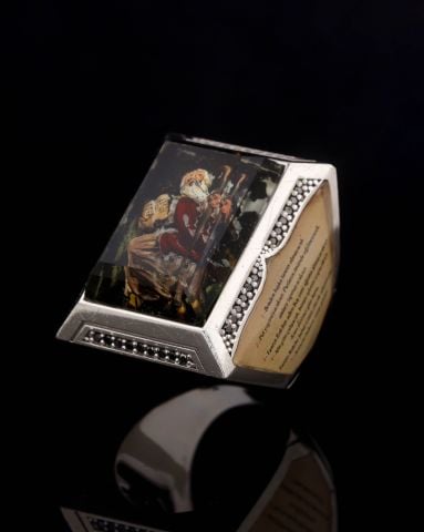 Siyah Pırlanta Taşlı Musa Tasvirli İlahi Emirler Yüzüğü