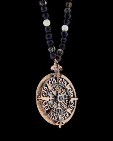 Viking Pusulası Figürlü Madalyon Kolye