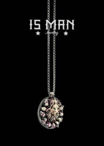 Aslan Ve Kurukafa Figürlü Madalyon Kolye