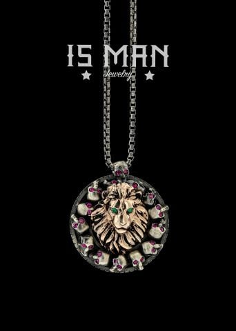 Aslan Ve Kurukafa Figürlü Madalyon Kolye