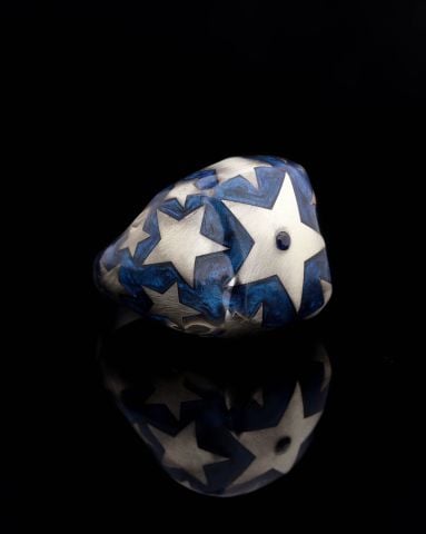Siyah Taş Ve Mavi Sedefli Mine Taşlı Yıldız Figürlü Yüzük