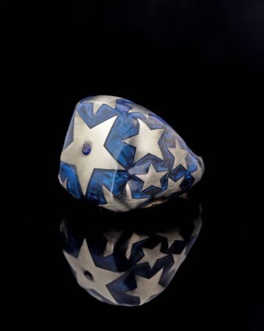 Siyah Taş Ve Mavi Sedefli Mine Taşlı Yıldız Figürlü Yüzük