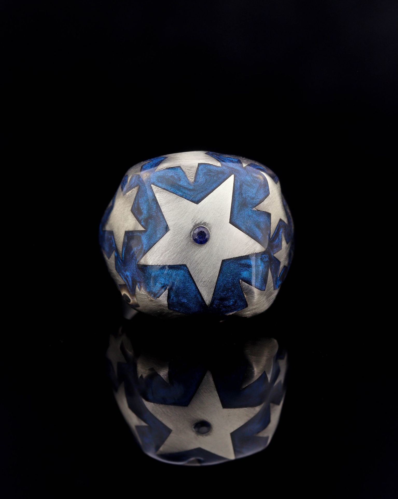 Siyah Taş Ve Mavi Sedefli Mine Taşlı Yıldız Figürlü Yüzük