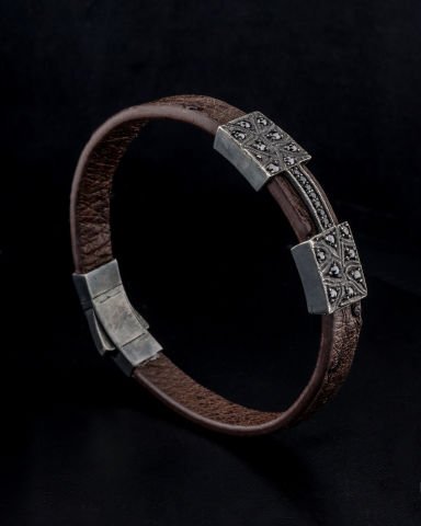 Siyah Elmas Koleksiyonu Deve Kuşu Derisi Bileklik