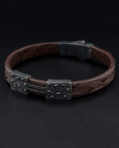 Siyah Elmas Koleksiyonu Deve Kuşu Derisi Bileklik