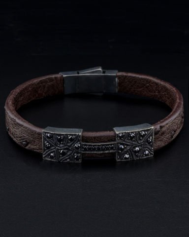 Siyah Elmas Koleksiyonu Deve Kuşu Derisi Bileklik