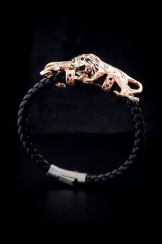 Üç Boyutlu Çift Aslan Figürlü Bileklik