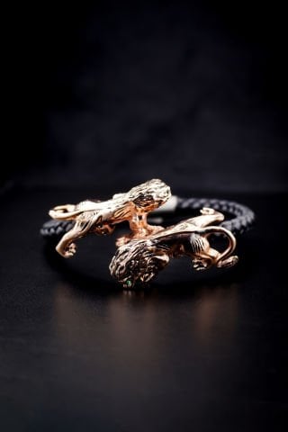 Üç Boyutlu Çift Aslan Figürlü Bileklik