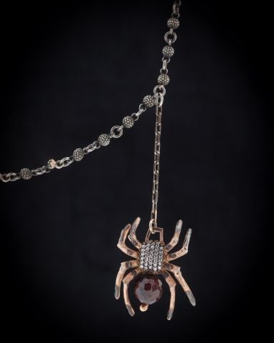 Doğal Taşlı Gümüş Tarantula Kolye(Kaplan Gözü- Lapis Taşı)