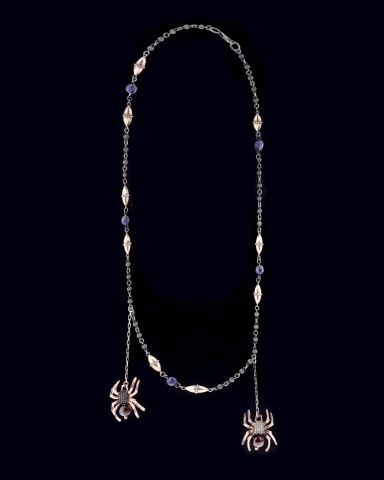 Doğal Taşlı Gümüş Tarantula Kolye(Kaplan Gözü- Lapis Taşı)