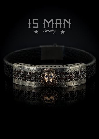 Orijinal Vatoz Derisi Kordonlu Aslan Figürlü Bileklik