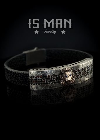 Orijinal Vatoz Derisi Kordonlu Aslan Figürlü Bileklik