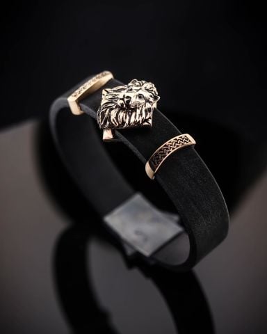 Deri Kordon Aslan Figürlü Bileklik