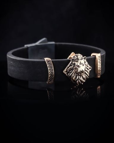 Deri Kordon Aslan Figürlü Bileklik