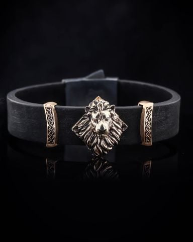 Deri Kordon Aslan Figürlü Bileklik