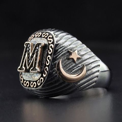 Harf İşli Ay Yıldızlı Yüzük