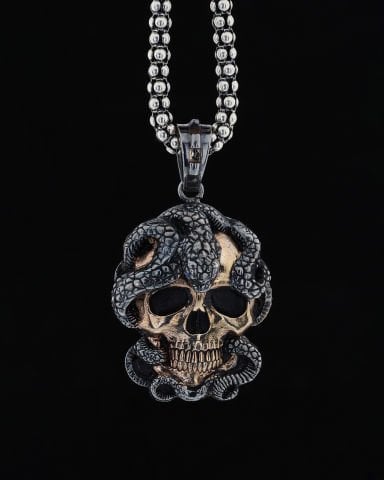 Kurukafa Ve Yılan Figürlü Kolye