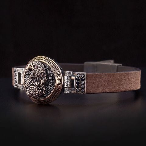 Kartal Figürlü Deri Kordon Bileklik