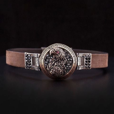 Kartal Figürlü Deri Kordon Bileklik