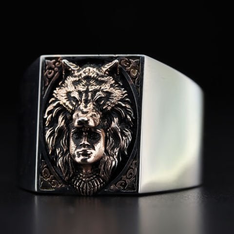 Kurt Başlıklı Kızılderili Figürlü Yüzük