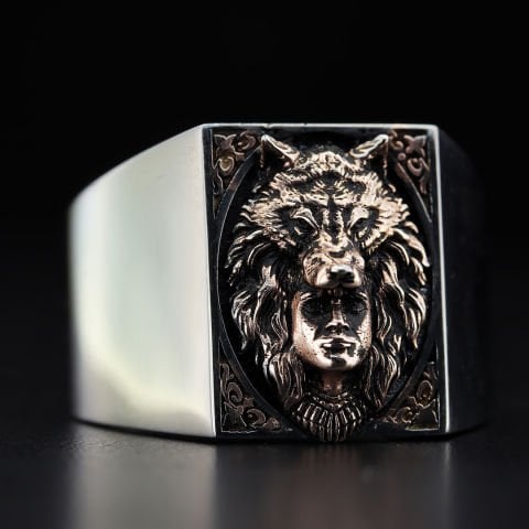 Kurt Başlıklı Kızılderili Figürlü Yüzük