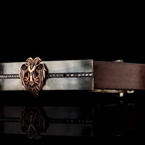 Siyah Pırlanta Taşlı Çift Başlı Kartal Figürlü Bileklik