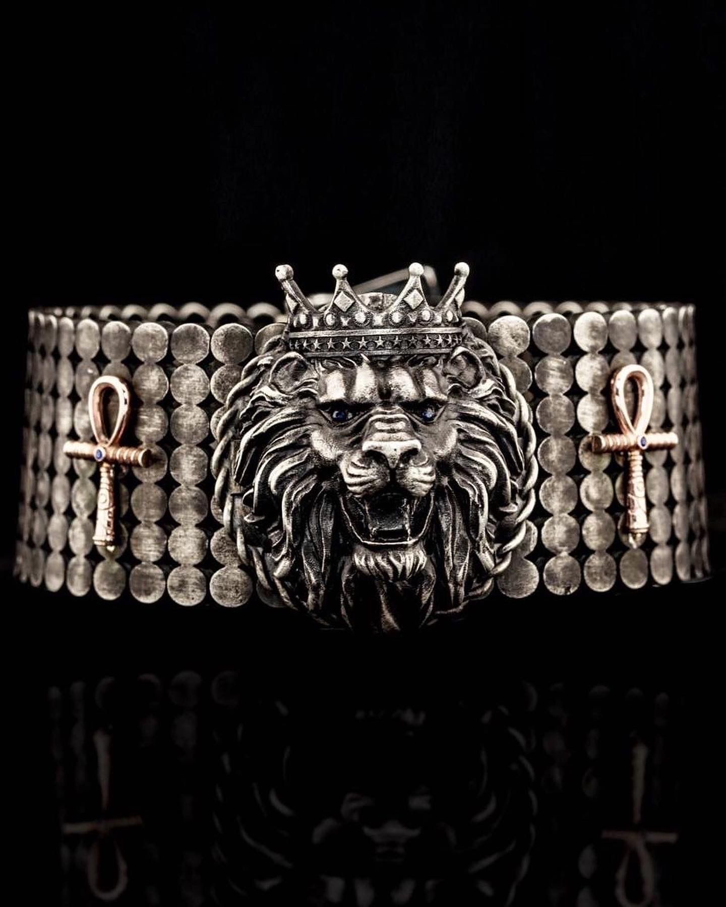 Aslan Kral Ve Ankh Figürlü Kelepçe Bileklik