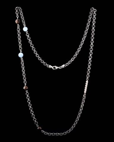 Doğal Taşlı Zincir Kolye(Aytaşı ve Kaplan Gözü Taşı)