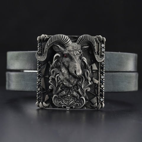 Avcı Koleksiyonu Argali Koyunu Figürlü Deri Kordon Bileklik