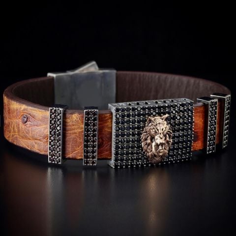 Kurt Başlıklı Kızılderili Adam Figürlü Deve Kuşu Derisi Bileklik