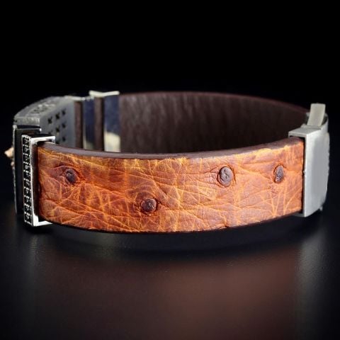 Kurt Başlıklı Kızılderili Adam Figürlü Deve Kuşu Derisi Bileklik