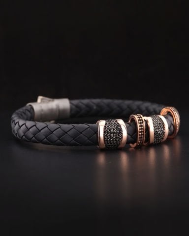Örgü Deri Kordon Taşlı Bileklik
