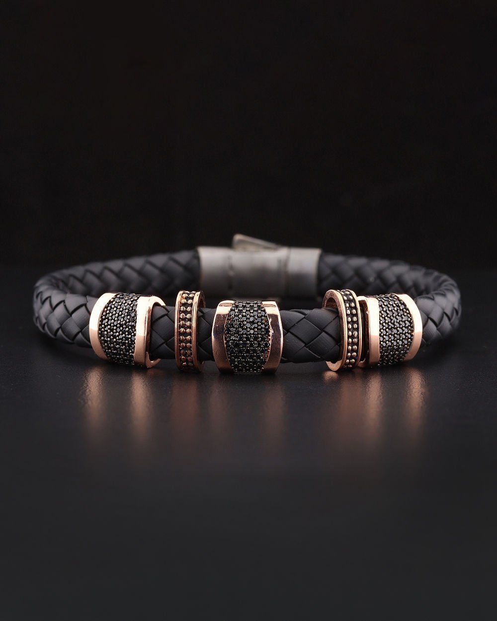 Örgü Deri Kordon Taşlı Bileklik