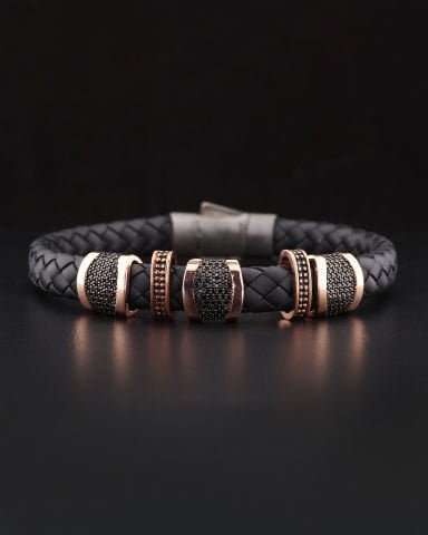 Örgü Deri Kordon Taşlı Bileklik