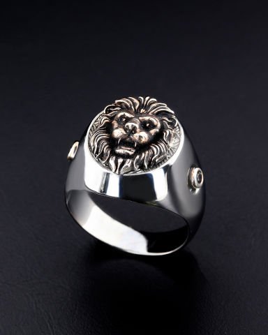 Türk Bayrağı İşli Aslan Figürlü Yüzük