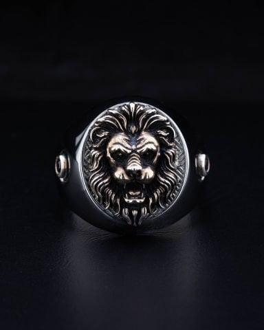 Türk Bayrağı İşli Aslan Figürlü Yüzük