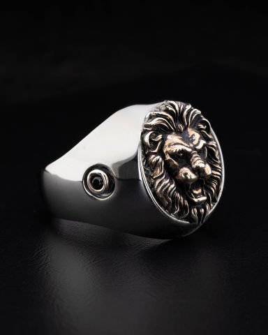 Türk Bayrağı İşli Aslan Figürlü Yüzük