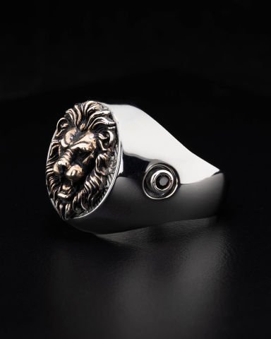 Türk Bayrağı İşli Aslan Figürlü Yüzük