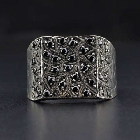 Toprak Desenli Taşlı Gümüş Yüzük