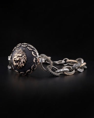 Aslan Figürlü Gümüş Bileklik